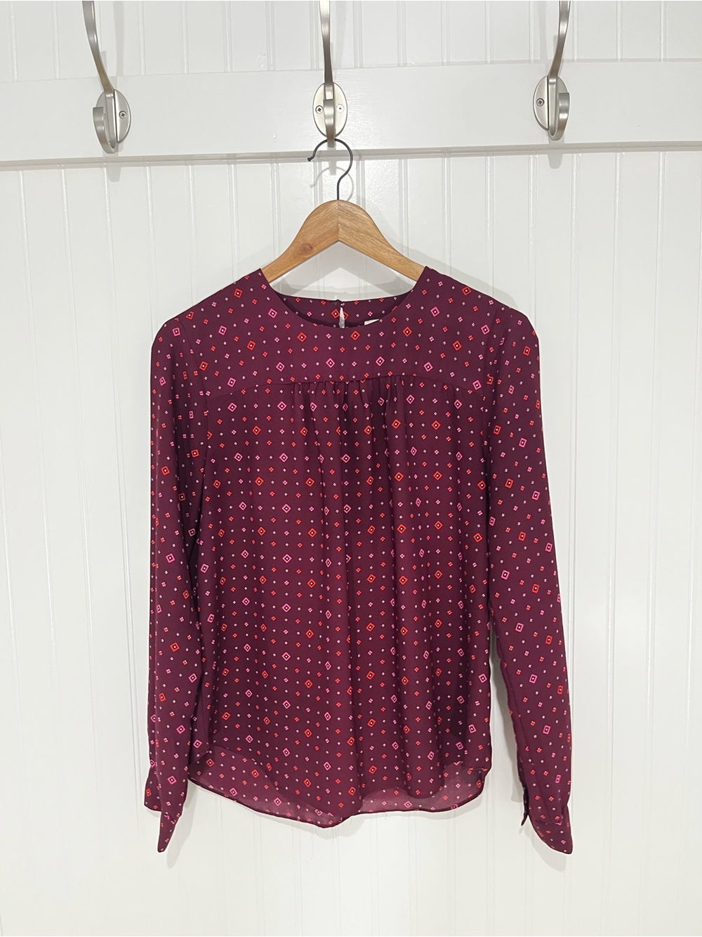 GAP Burgundy Patterned Long-Sleeve Blouse